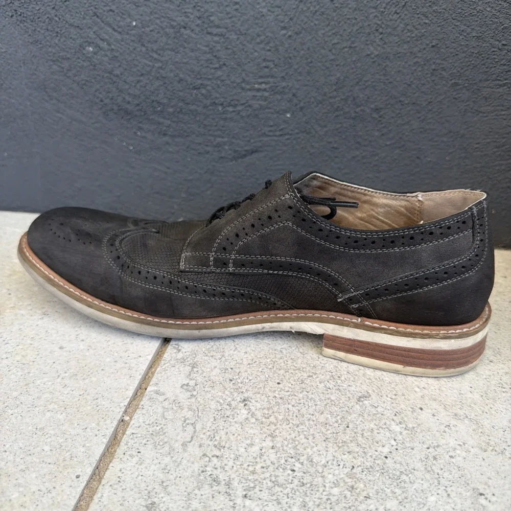 Kenneth Cole Reaction Mens Dark Grey Wingtip Oxford Dress Shoes Brogue‎ 13M